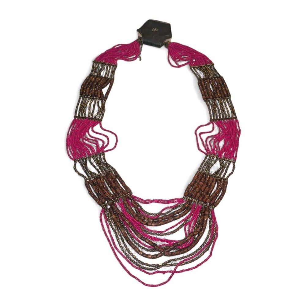 Bright Pinkβ Fuchsia Brown Multi Strand Beaded 36" Necklace New Clasp Closure